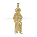 925 Silver 18K 10K 14K Gold 3 Color Saint Jude Pendant with Diamond Cutting Circle Part Fashion Jewelry